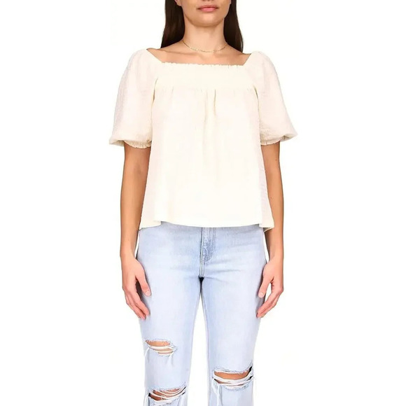 Sanctuary Women's Small Ivory Square Neck Puff Sleeve Blouse Casual Spring Top‎ - Picture 1 of 7